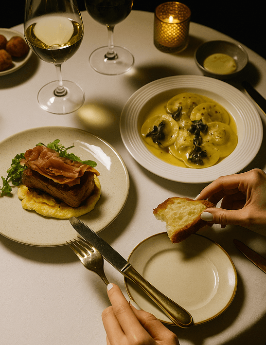 Elegant private dining service dishes